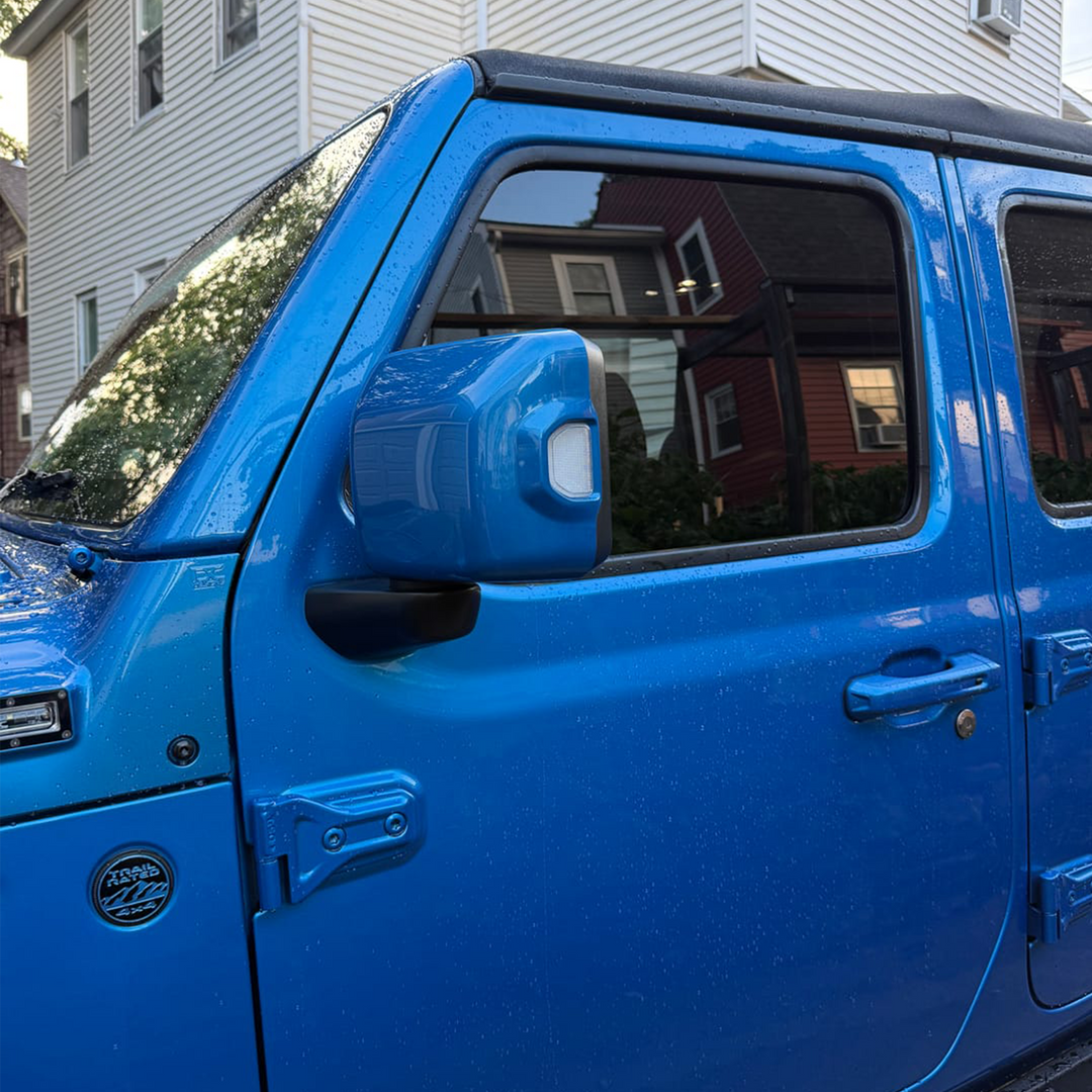Hydro Blue OEM Painted Mirror Covers color-matched to Jeep