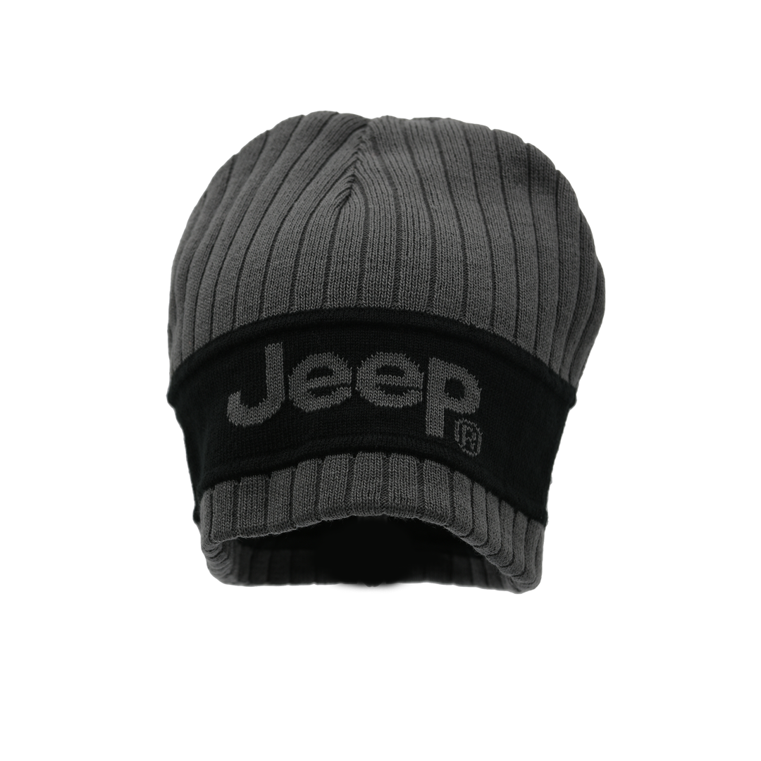 Woven Jeep Ribbed Black and Charcoal Gray Beanie
