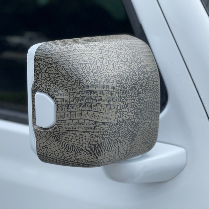 Mirror Covers Billet Silver Base Color Gator Hydrographic Pattern