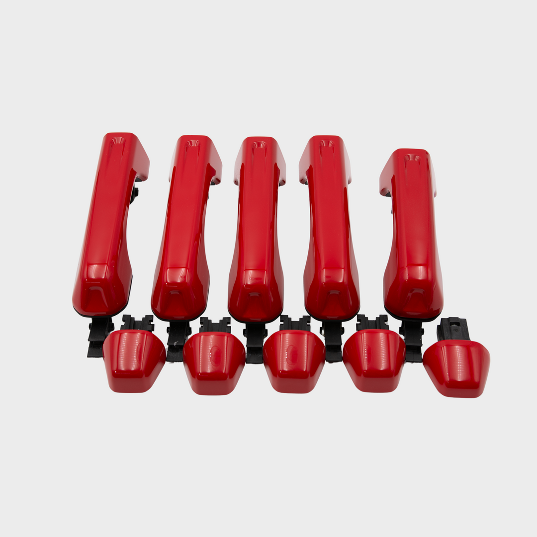 4-Door JL Standard Entry Firecracker Red Custom Painted Door Handles (5 Handles, No Buttons)