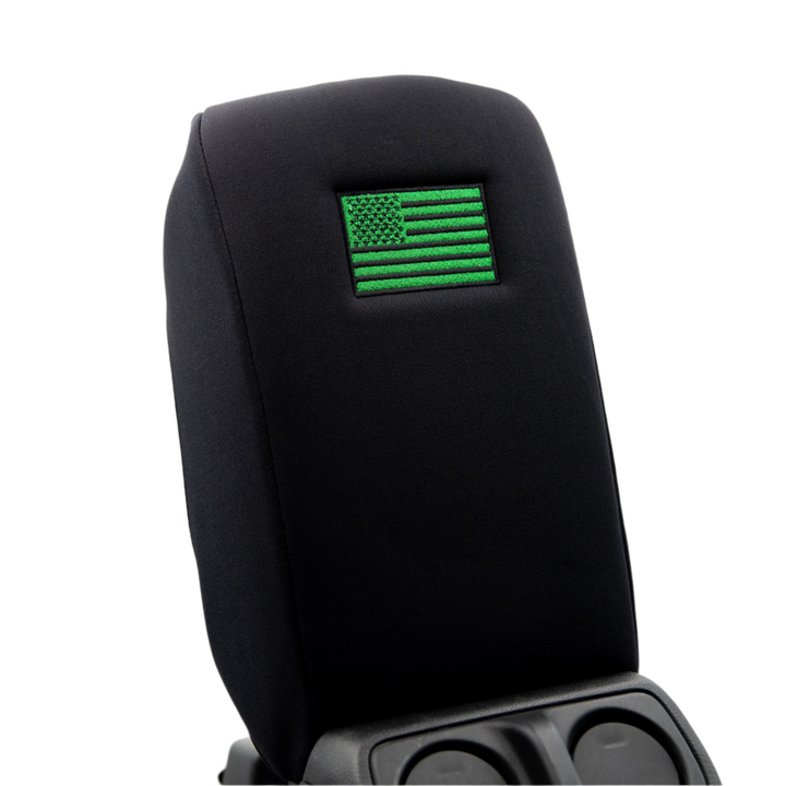 Armrest Console Cover Green Thread Black Stars and Stripes