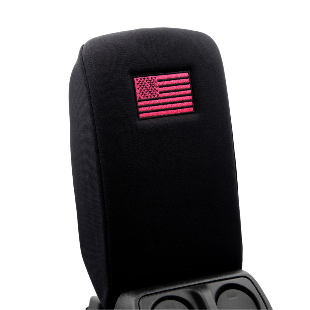 Armrest console Cover Hot Pink Thread Black stars and stripes