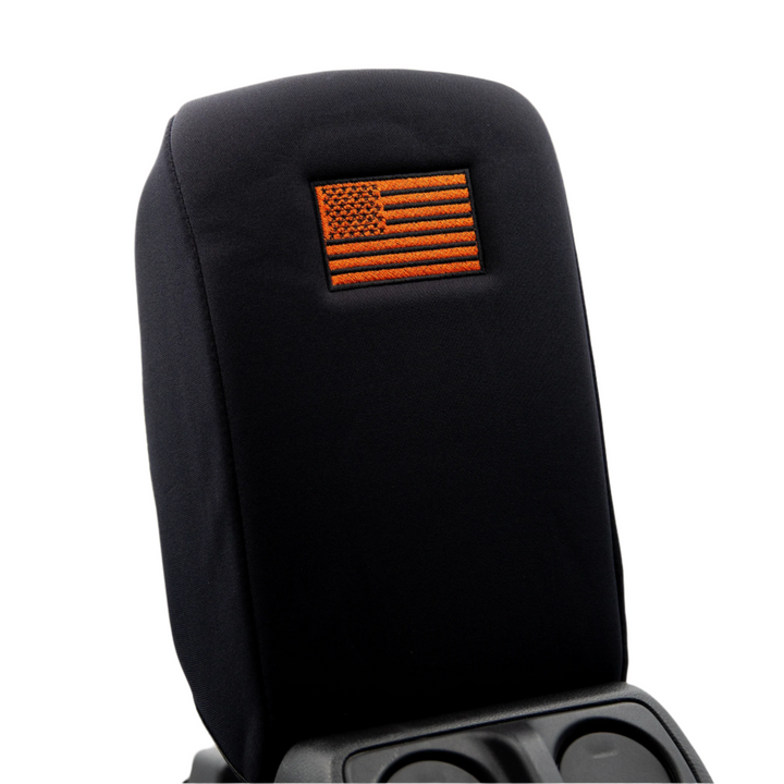 Armrest Console Cover Orange Thread Black Stars and stripes