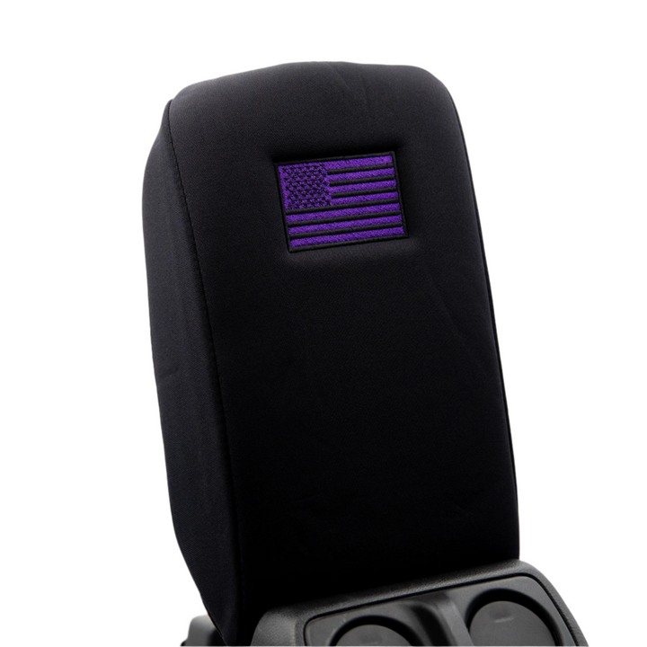 Armrest Console Cover Purple Thread Black Stars and stripes