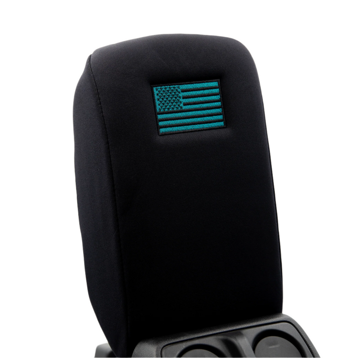 Armrest Console Cover Teal Thread Black Stars and Stripes
