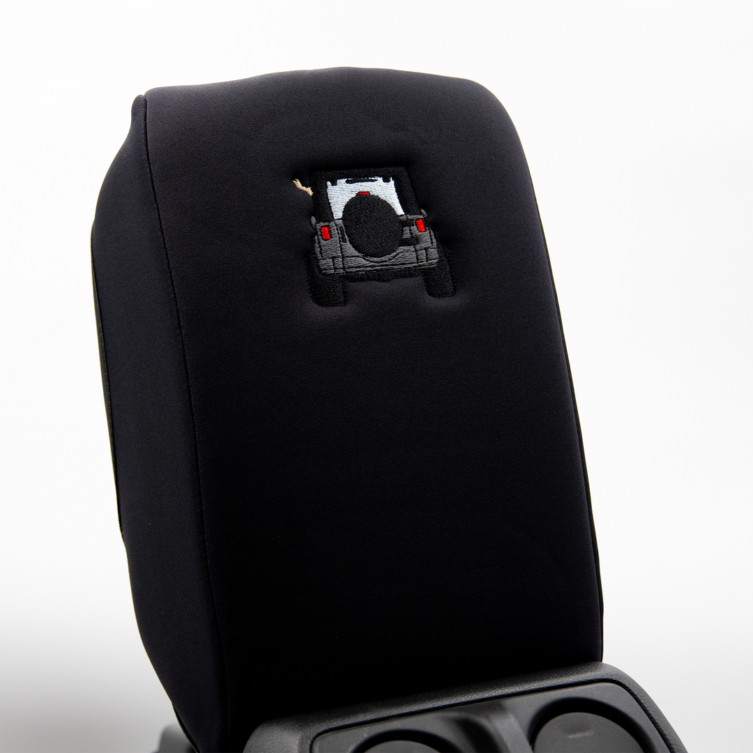 Black Armrest Console Cover Jeep Rear End Gray with Black Top
