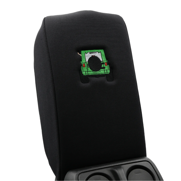 Black console cover with green color-matched Jeep rear end and black tire cover