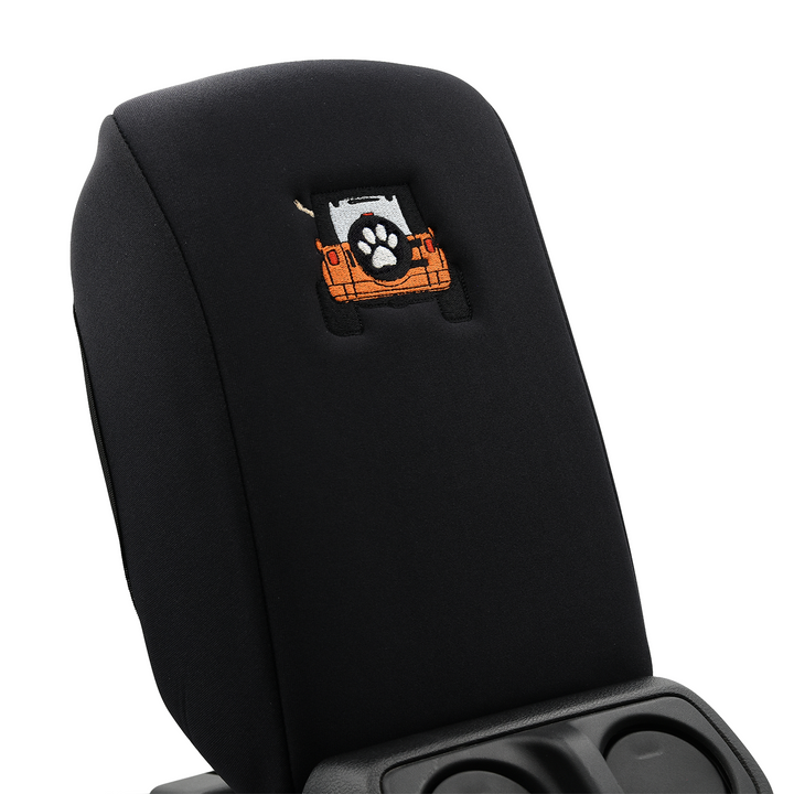 Black Armrest Cover Orange Jeep Rear End with Black Top Paw Print Tire Cover