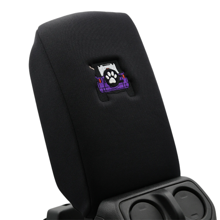 Black Console Cover with Purple Jeep Rear End black tire cover and paw print