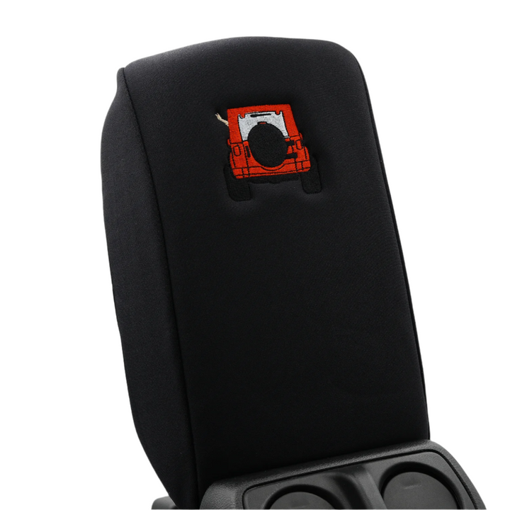 Black console cover with red color-matched Jeep rear end and black tire cover