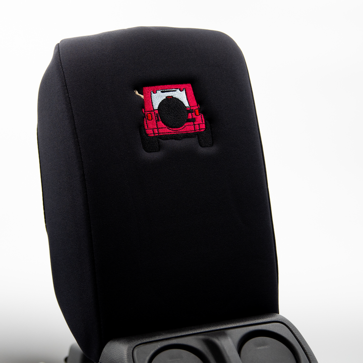 Black console cover with hot pink color-matched Jeep rear end and black tire cover