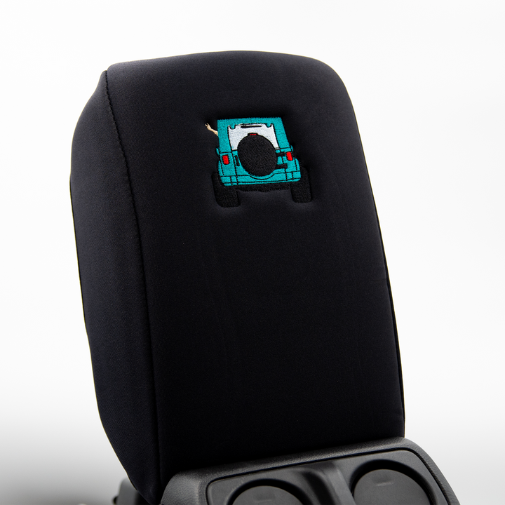 Black console cover with Teal color-matched Jeep rear end and black tire cover