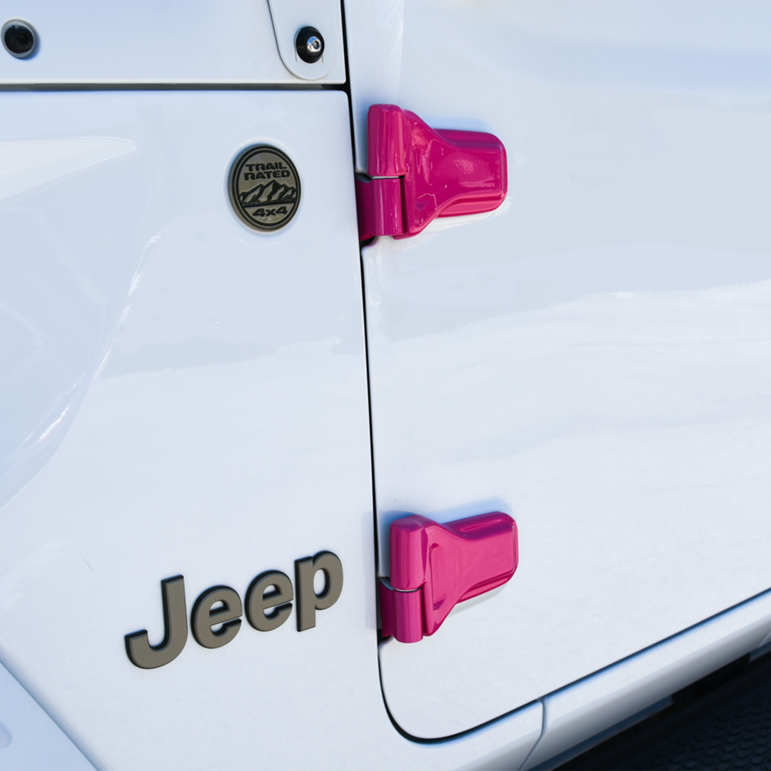Cover'd Up Door Hinge Covers Pink Metallic Custom Color Gloss Finish