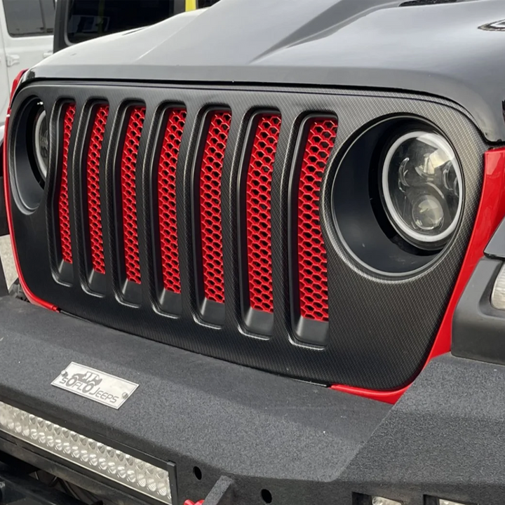 Classic Grille Firecracker Red Mesh Black Carbon Panel 