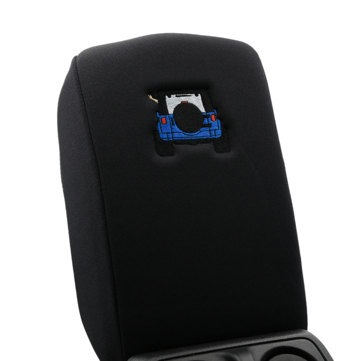 Black Armrest Console Cover Jeep Rear End Blue with Black Top