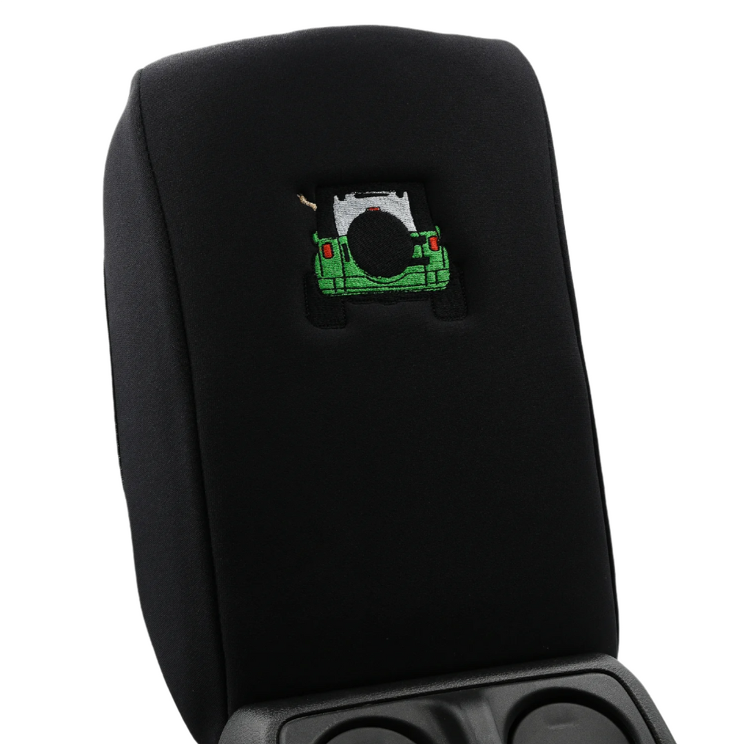 Black Armrest Console Cover Jeep Rear End Green with Black Top