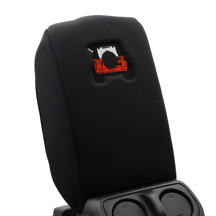 Black console cover with Red Jeep rear end and black top with black tire cover 