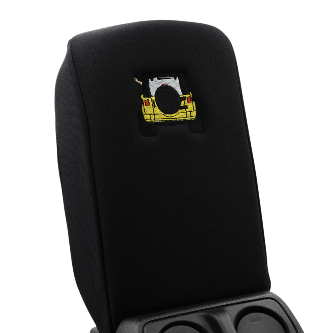 Black Armrest Console Cover Jeep Rear End Yellow with Black Top