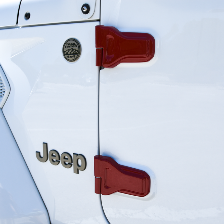 Cover'd Up Door Hinge Covers Rubicon Red Exterior Match Gloss Finish Installed