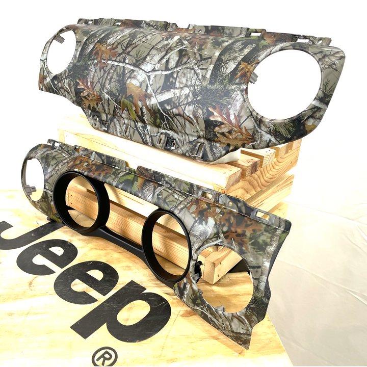 Custom dashboard panel Vista Camo graphic and sting gray base color 