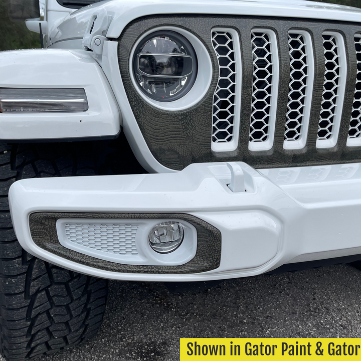 Gator Graphic  and OEM Gator base color on  front bumper JL Fog Trim light cover