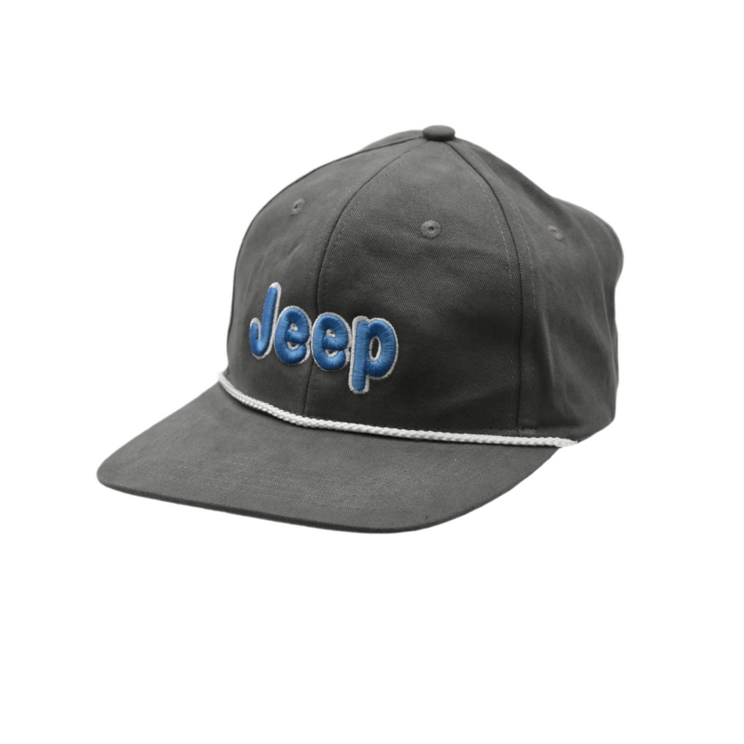 Licensed Grey Trucker hat with blue and white thread of Jeep logo