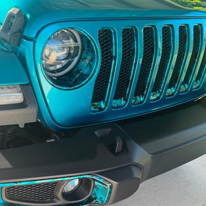 Bikini Pearl OEM color and Naughty Fire Graphic Grille Trim by painted by Distinction Applied