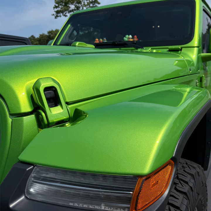 Wrangler JL hood latches OEM painted in Mojito to match Jeep