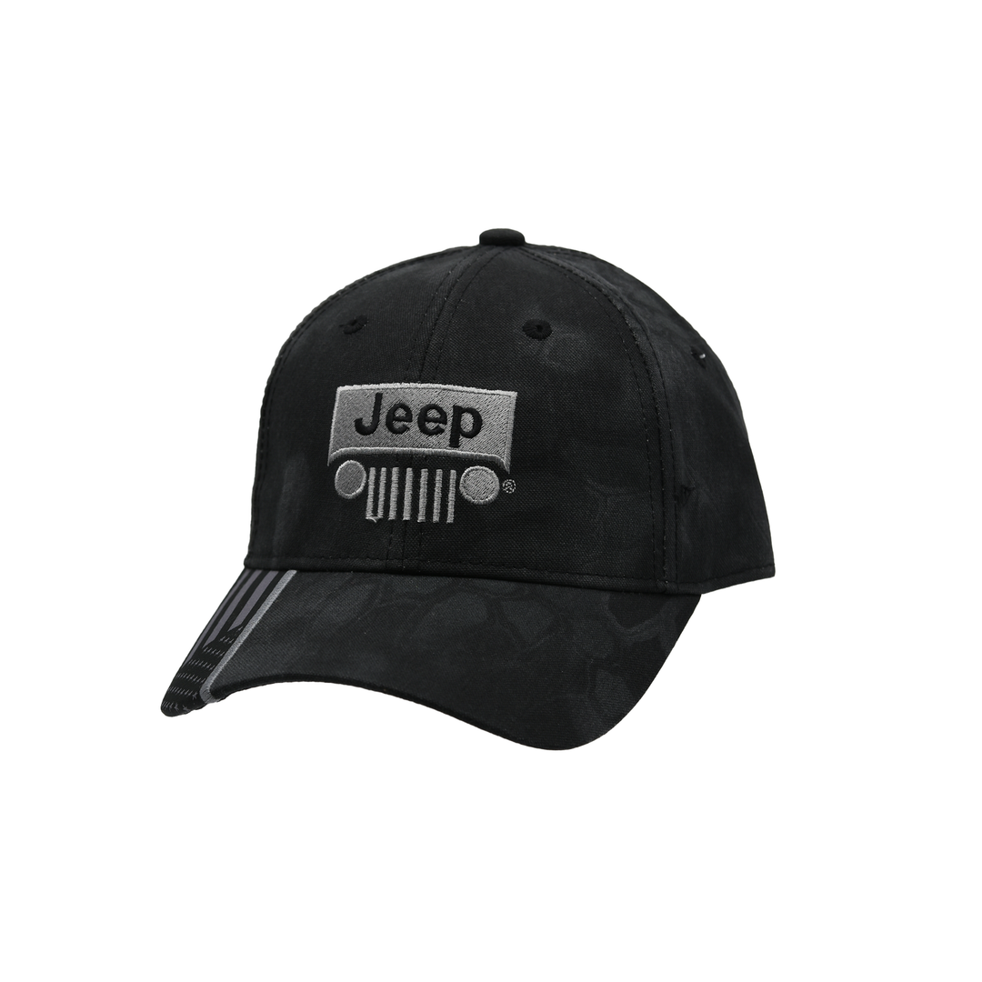 Kryptek Typhon Camo Hat with Jeep Logo, Grille, and American Flag 