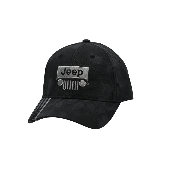 Kryptek Typhon Camo Hat with Jeep Logo, Grille, and American Flag 
