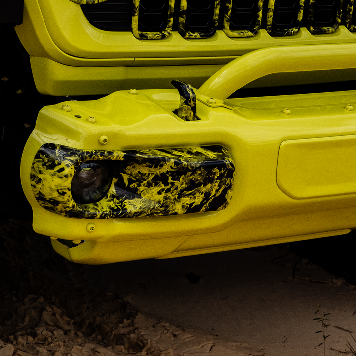 Naughty Fire graphic Custom Fog Trim light cover in OEM base color  High Velocity Yellow