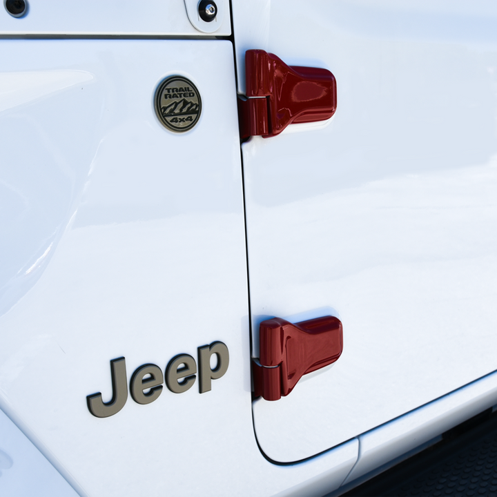 Cover'd Up Door Hinge Covers Rubicon Red Exterior Match Gloss Finish Installed