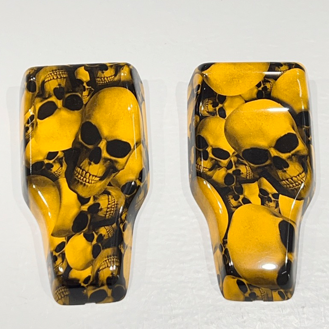 JL Wrangler Hard Top Rear Window Hinge Cover OEM Painted Hella Yella Base Color, Skullz Graphic 