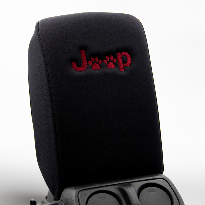 Black console cover Paw Print in Deep Red Jeep logo -closest to Snazzberry Pearl
