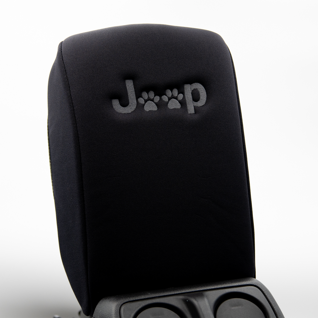 Black console cover Paw Print in Gray Jeep logo
