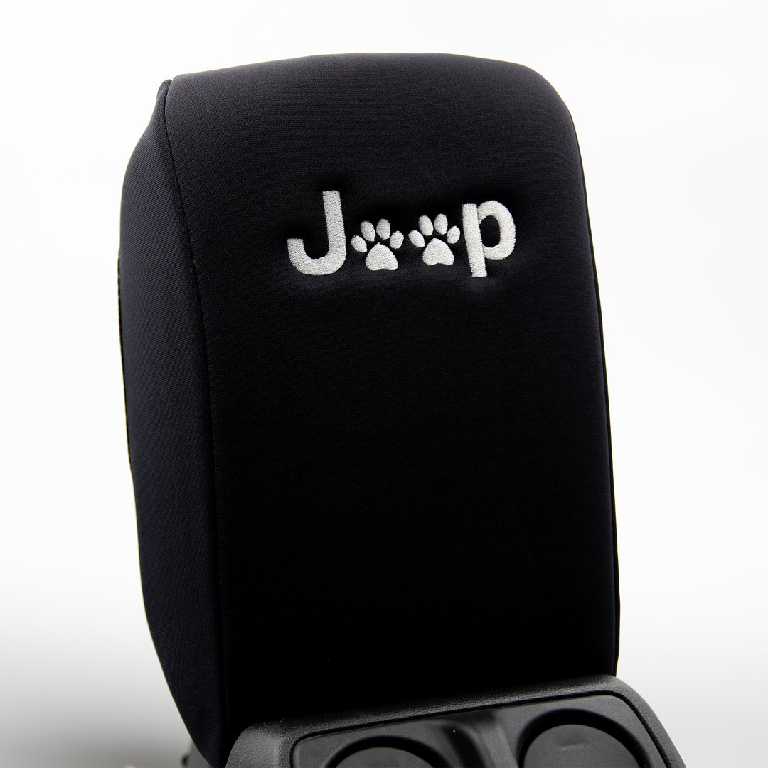 Black console cover Paw Print in White Jeep logo