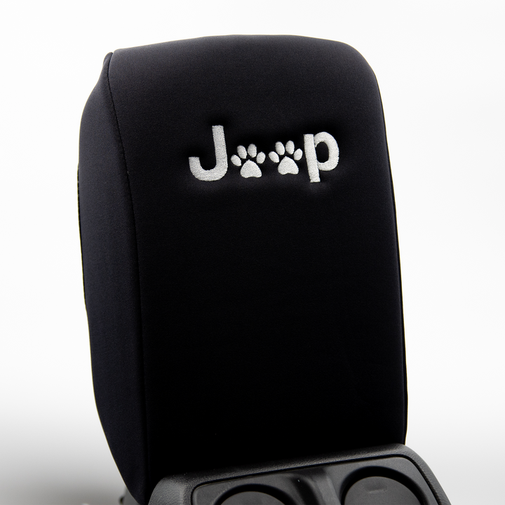 Black console cover Paw Print in White Jeep logo