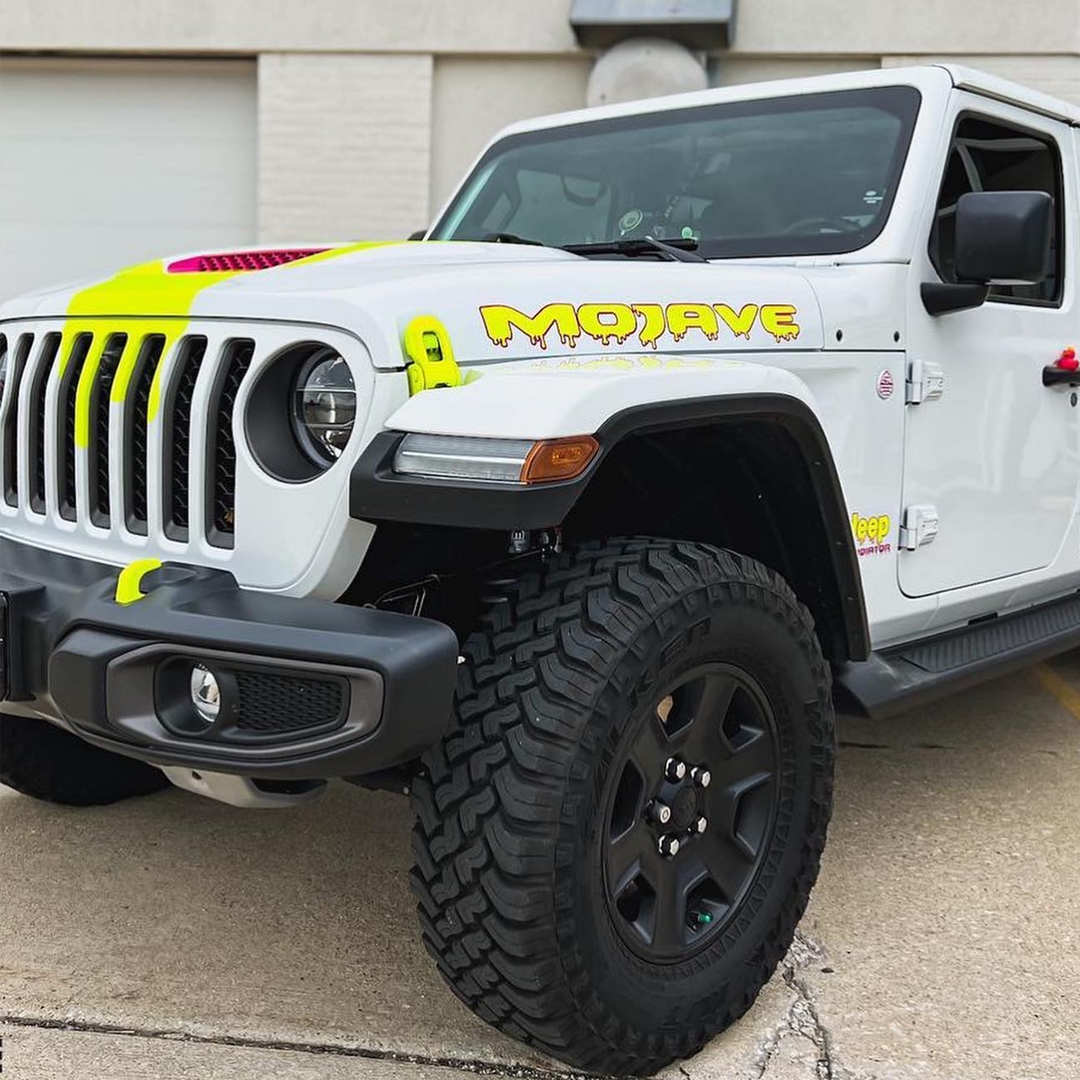 Custom color electric yellow tow hook and hood vent latches