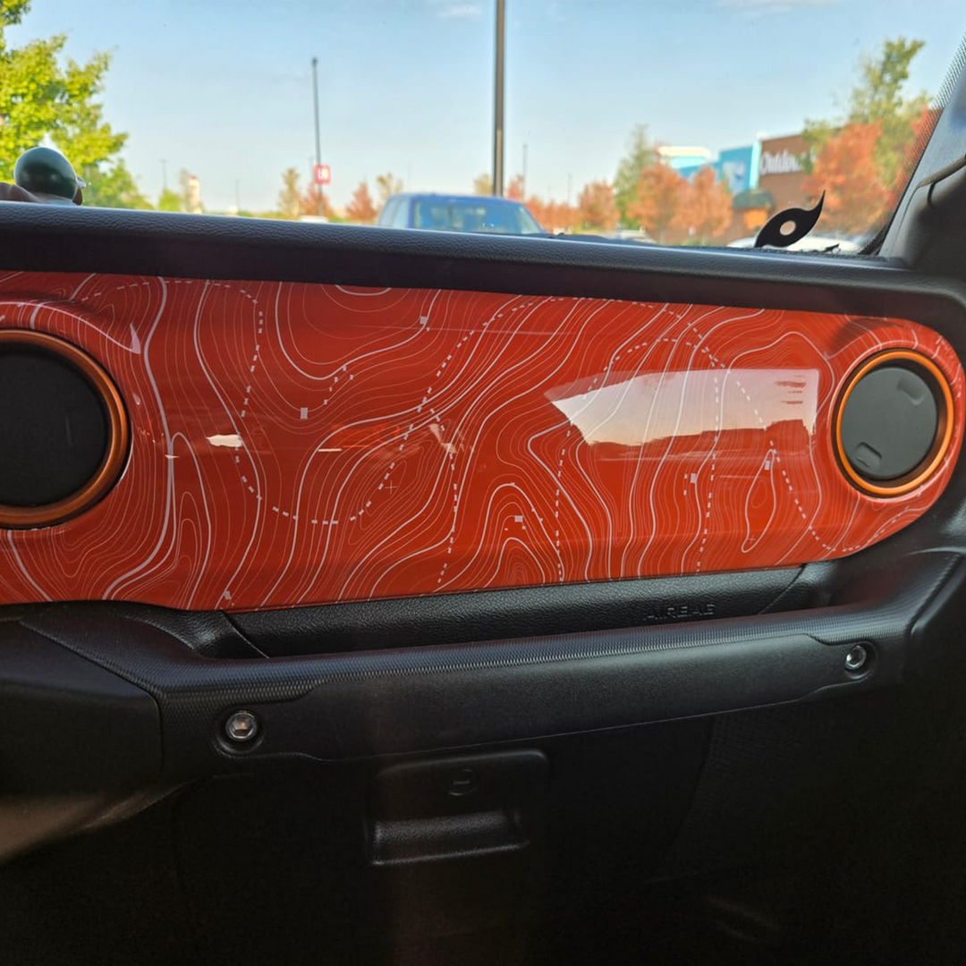 Jeep dash panel with Mojave Orange base color with Topographic pattern overlay