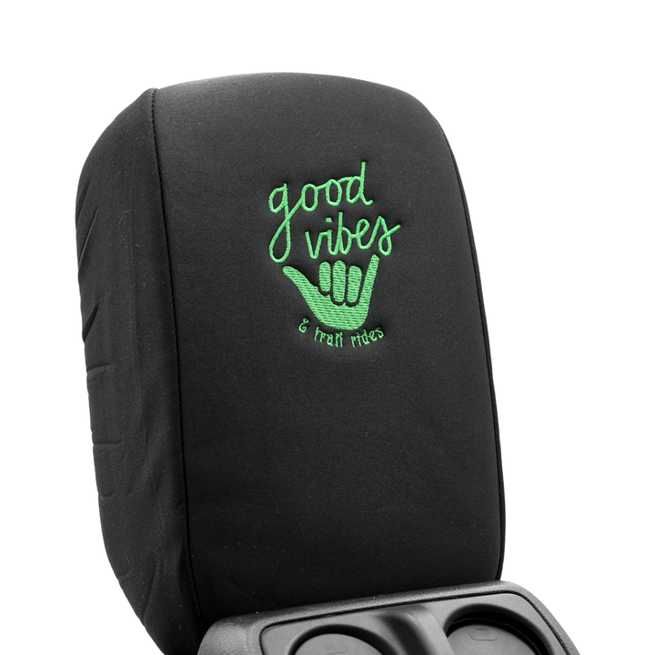 Embroidered Armrest Center Console Cover "Good Vibes"