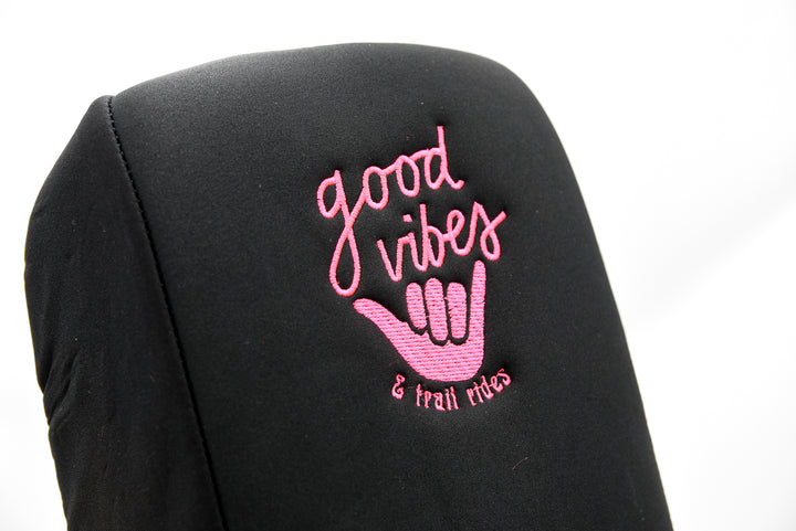 Embroidered Armrest Center Console Cover "Good Vibes"