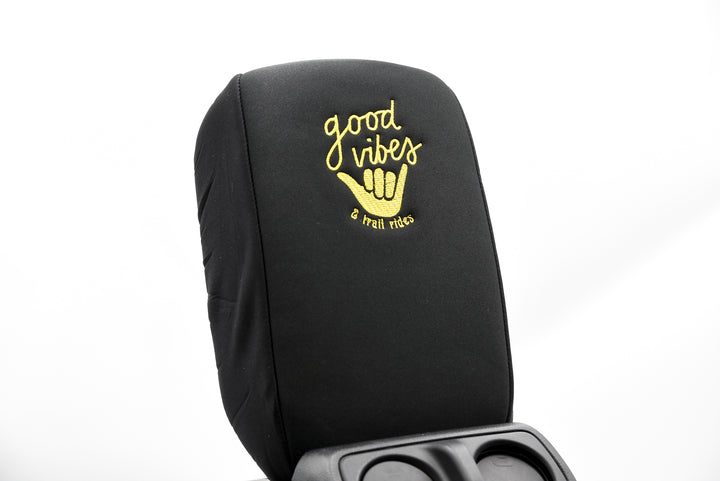 Embroidered Armrest Center Console Cover "Good Vibes"
