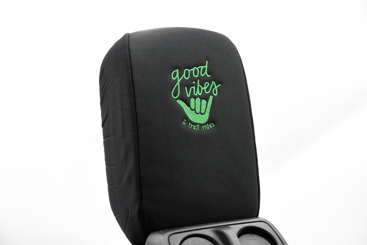 Embroidered Armrest Center Console Cover "Good Vibes"