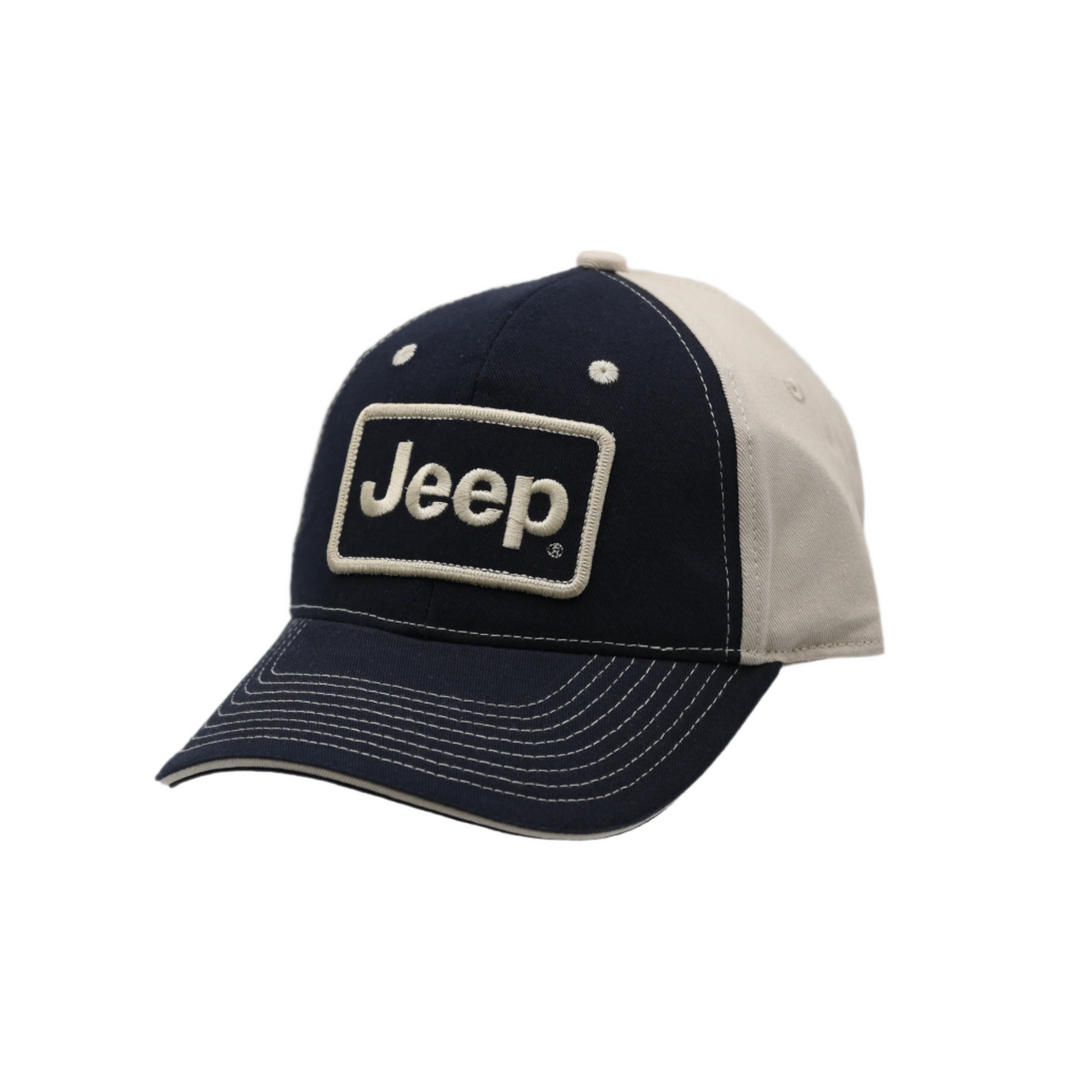 Navy & Stone Baseball Cap with Jeep Logo White Patch
