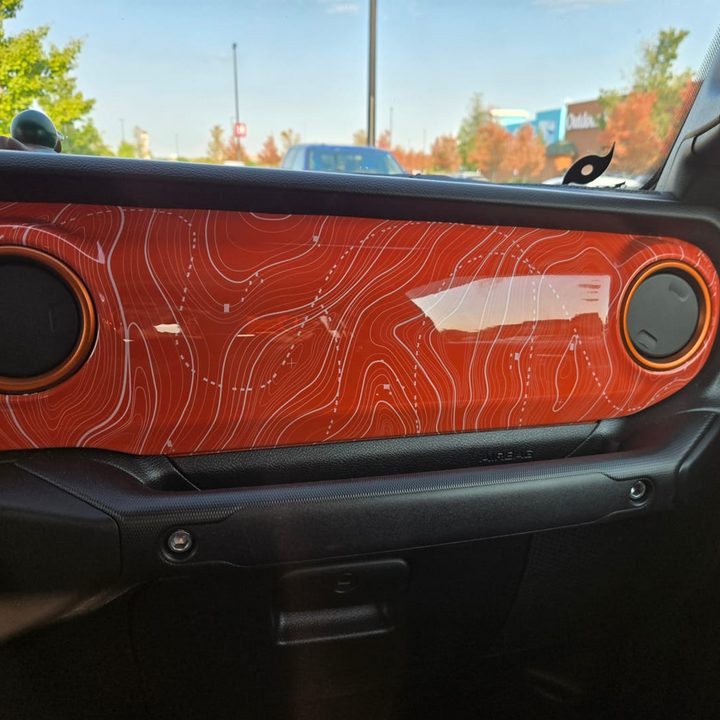 Jeep Wrangler paint-matched dash panel in Mojave Orange with gloss finish